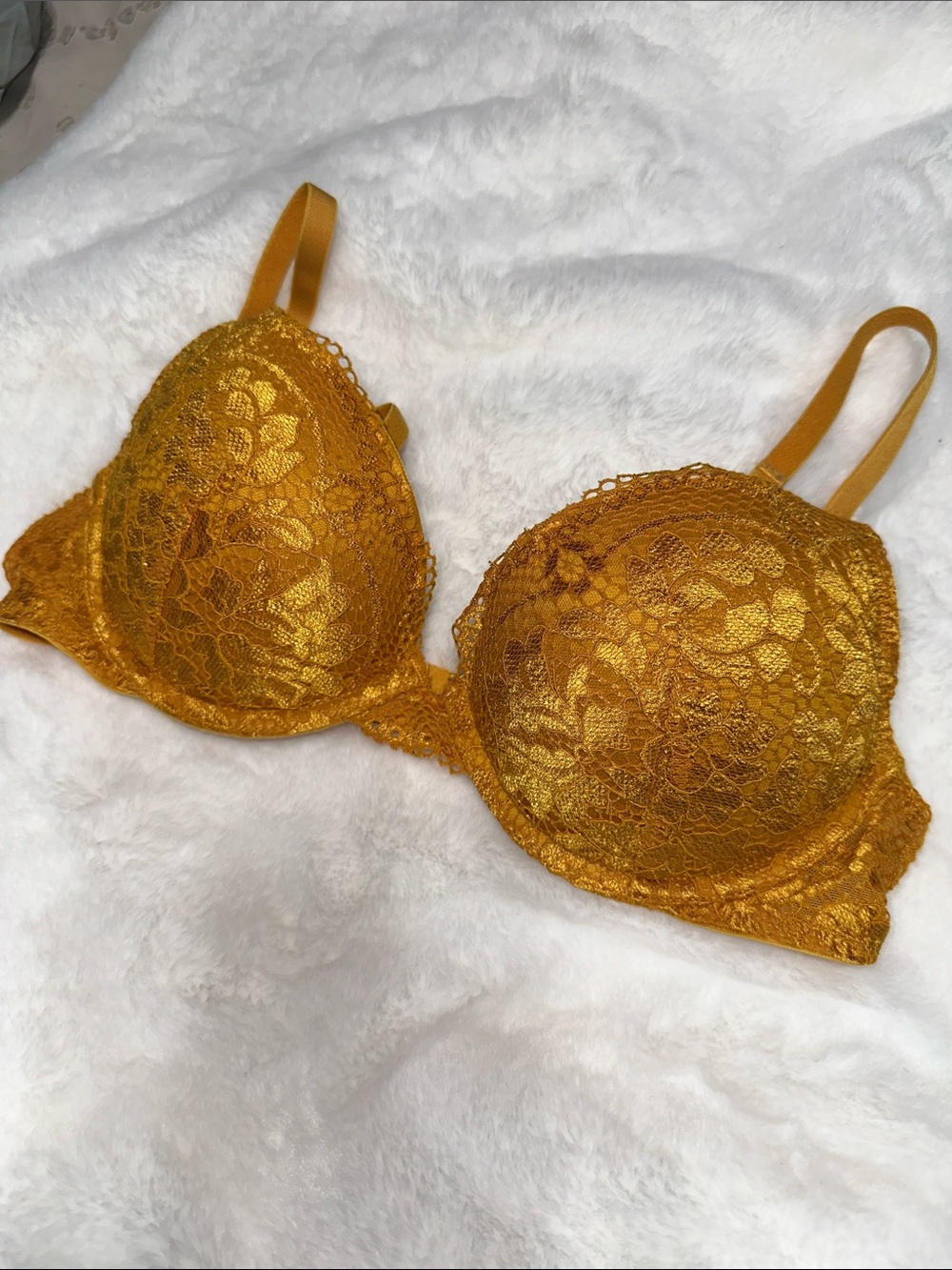 Beautiful golden yellow lace bra